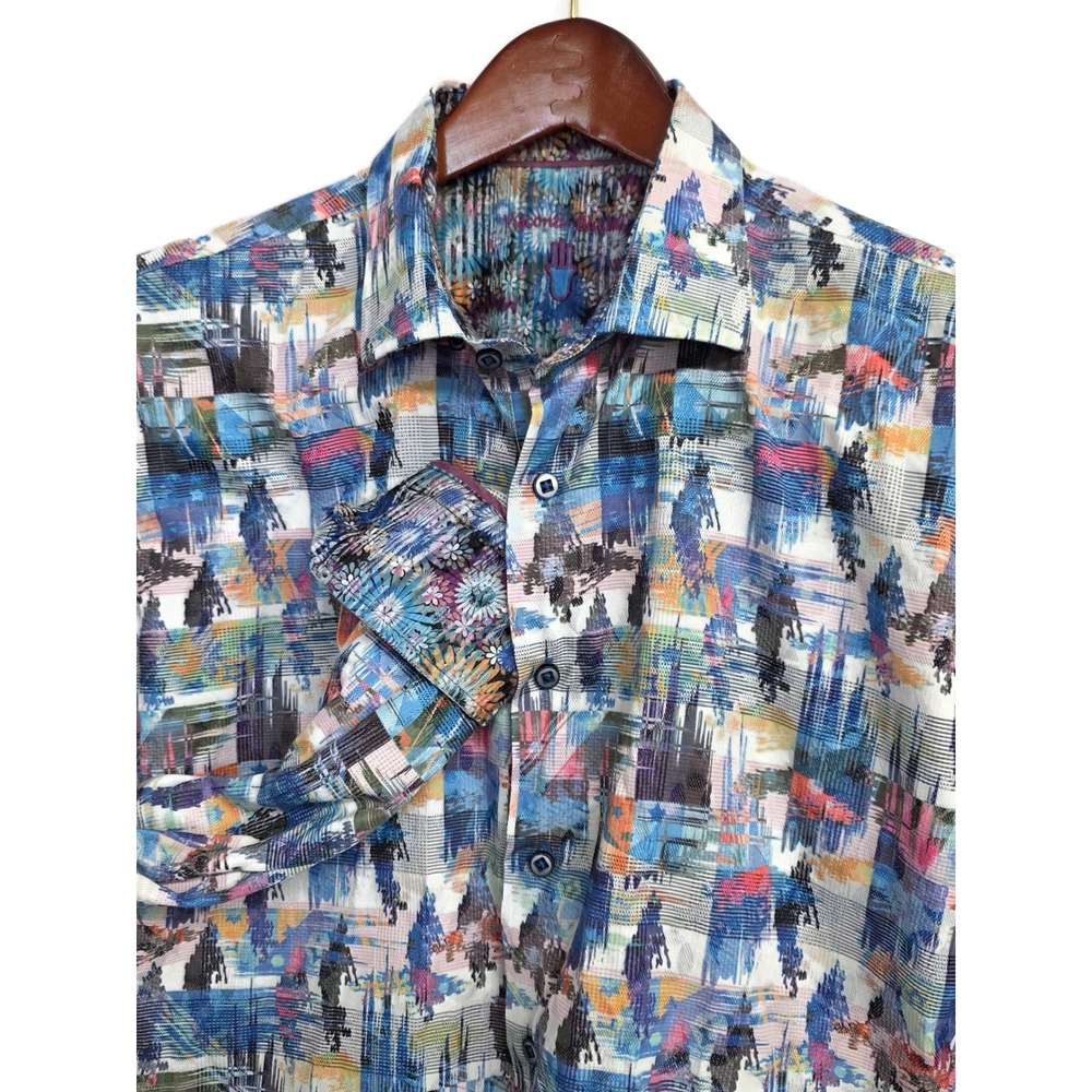 Visconti Black Mens Abstract Geometric Multi Color Long Sleeve Button Down Shirt
